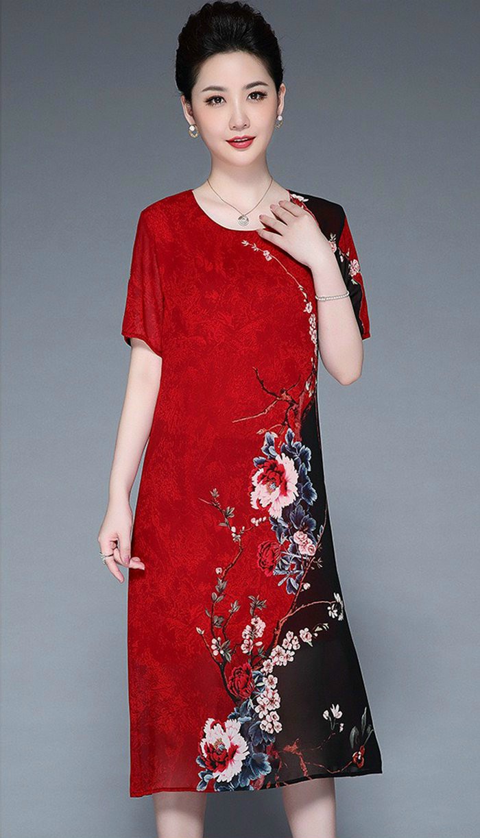 Đầm Suông In Hoa Mẫu Đơn - D235